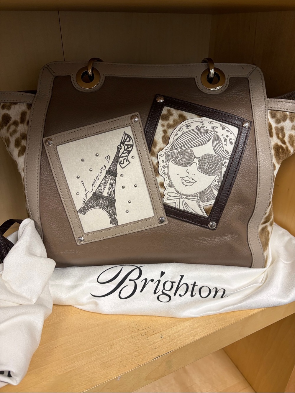 NWT RARE Brighton Tom Clancy Fashionista Armour Paris Leather Calf Hair Tote Bag